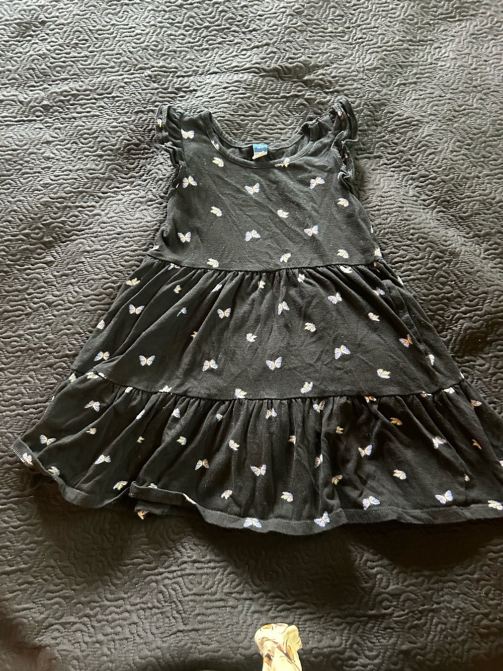 Old Navy Black Tiered Dress with Pastel Butterfly Print